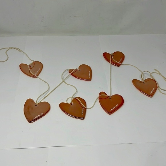Starbucks Rose Gold Heart 7 Piece Ceramic Christmas Tree Garland Ornament - Picture 1 of 4